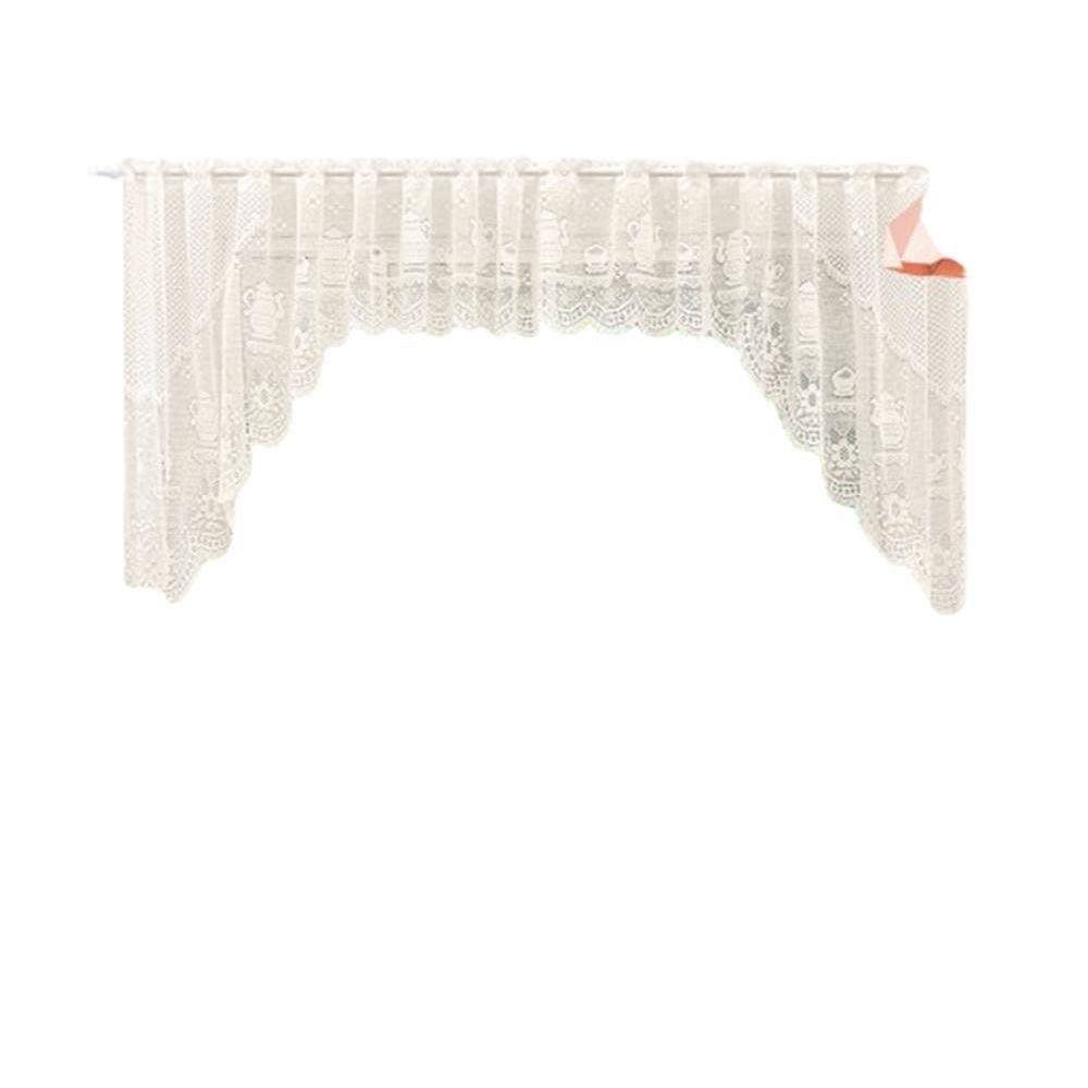 Cortina Bando Renda Cascata Cozinha Bule Bege 3,15X1,00