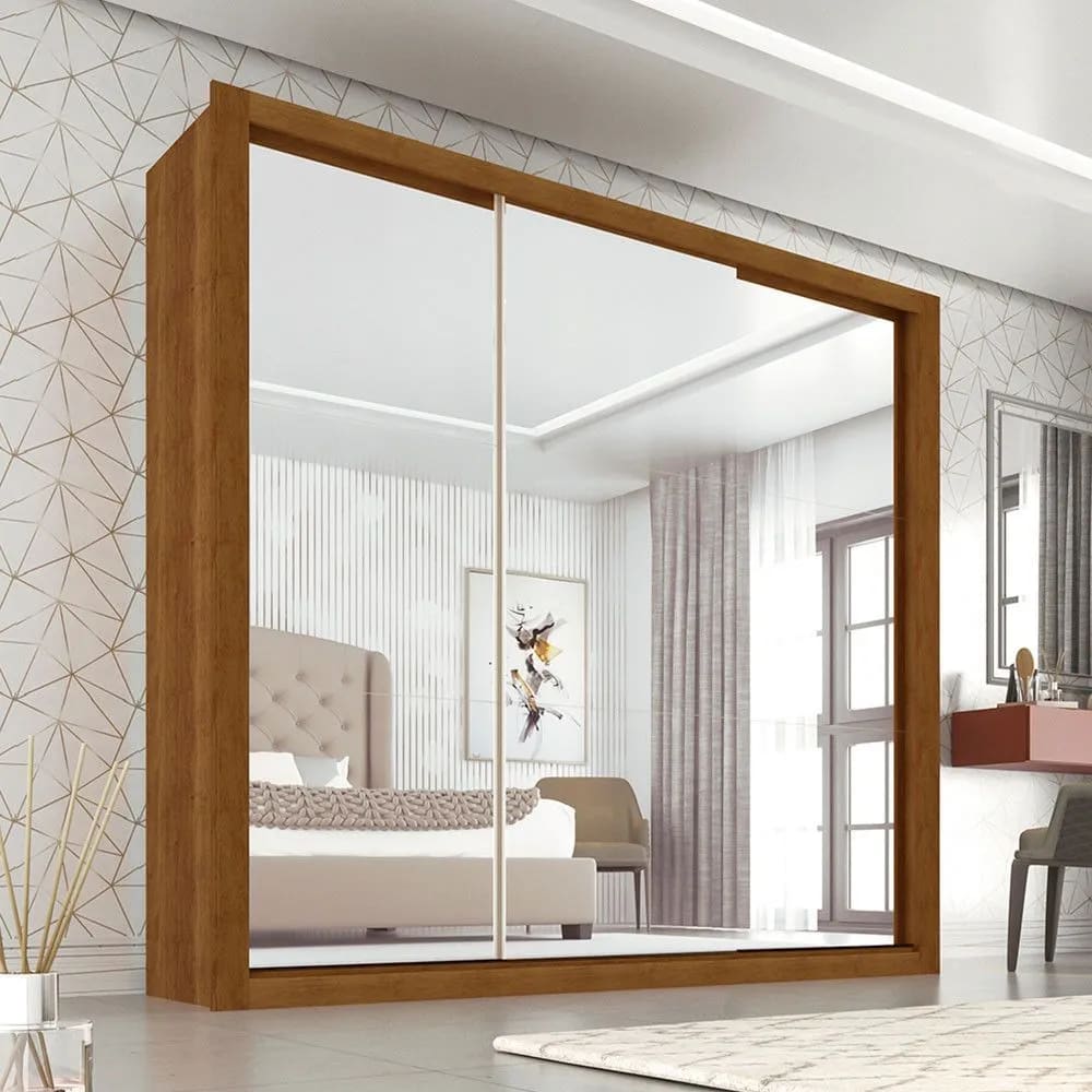 Guarda Roupa Casal 3 Portas Espelhado e 4 Gavetas Panamá - Sallêto  - Cinamomo