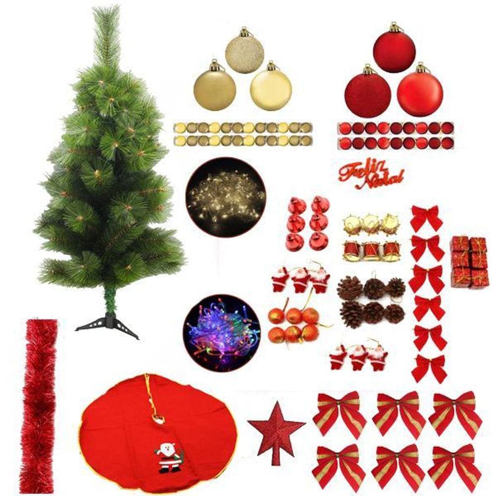 Árvore De Natal Verde 90Cm 75 Galhos 91 Itens Pisca 220V