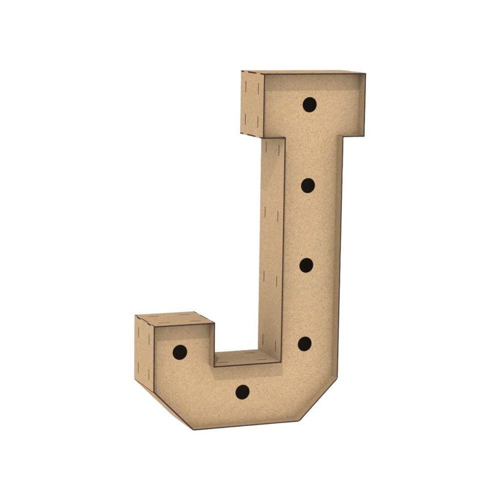 Letra Caixa Grande J Mdf 80Cm Altura Furo Lampada Iluminação