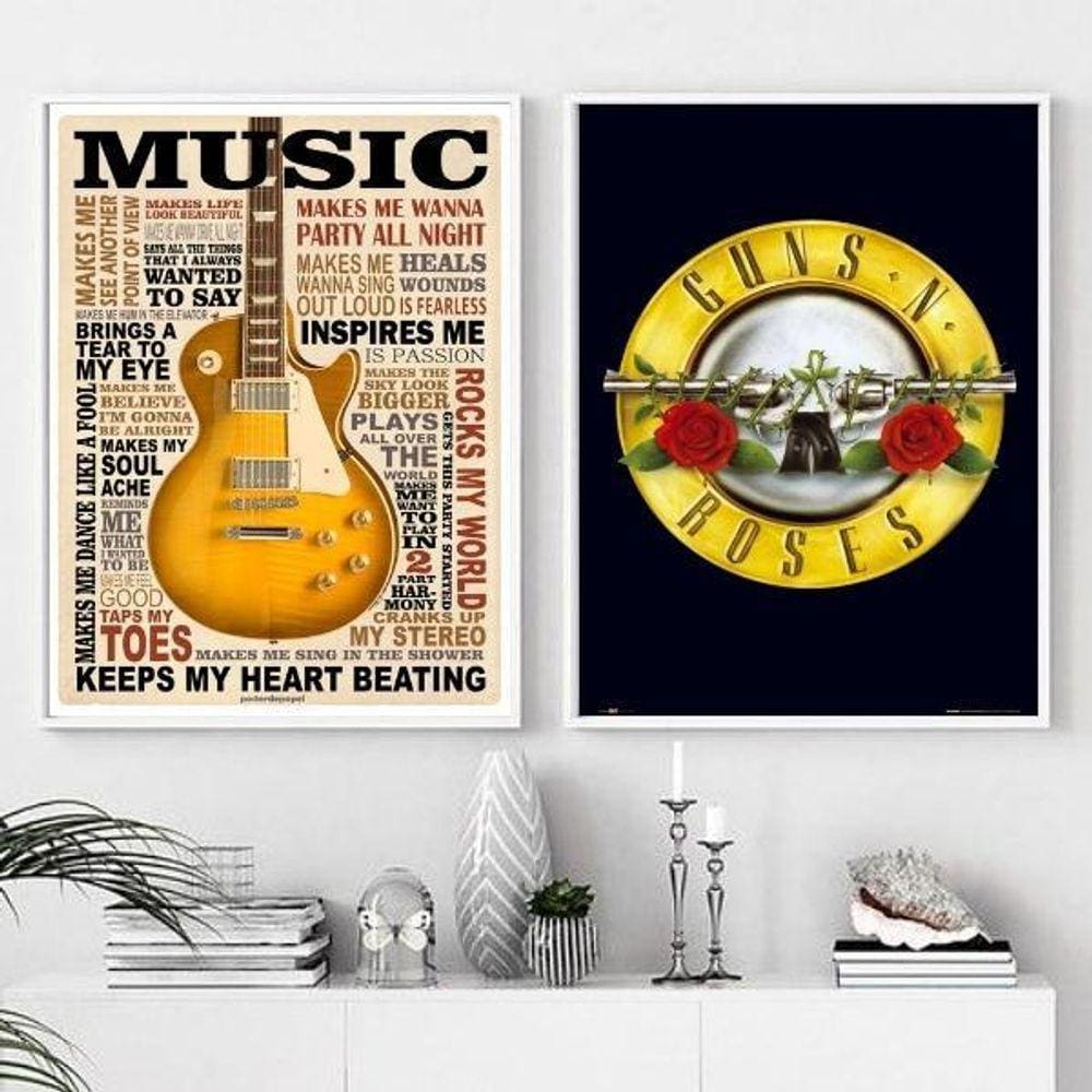 Kit 2 Quadros Music Life - Guns `N` Roses 45X34Cm - Vidro