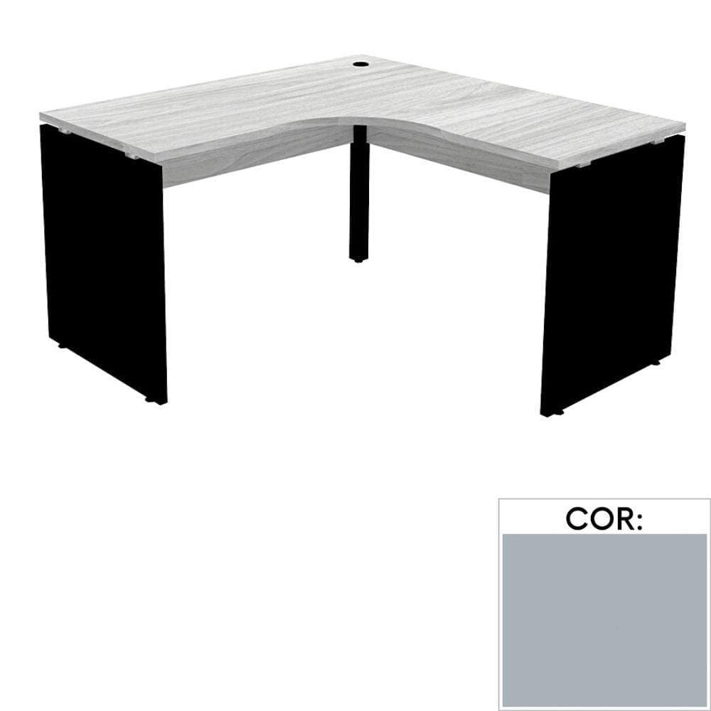 Mesa de Escritório em L Pé Painel PE25 em MDP 135 x 135 x 60 cm Cinza com Base Cinza