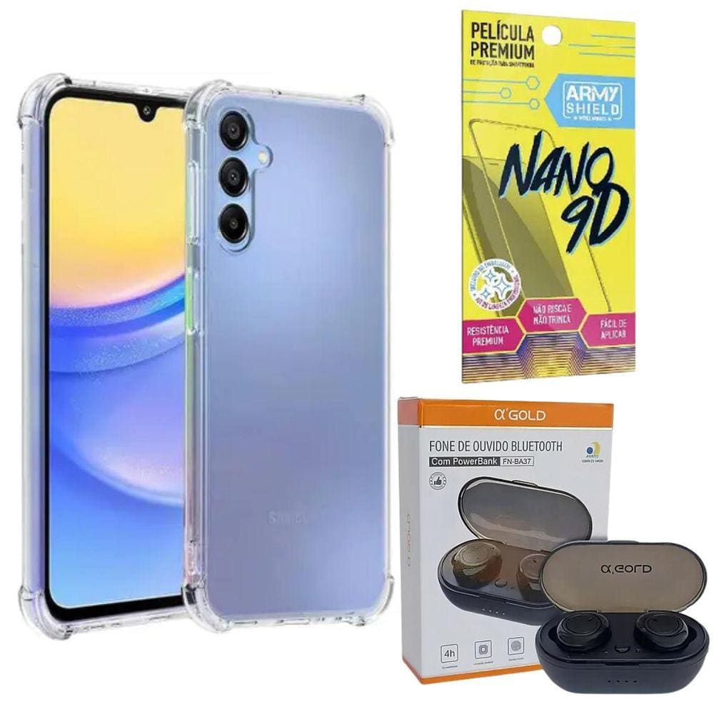 Kit Capinha Para Galaxy A55 + Fone Bluetooth + Pelicula 9D