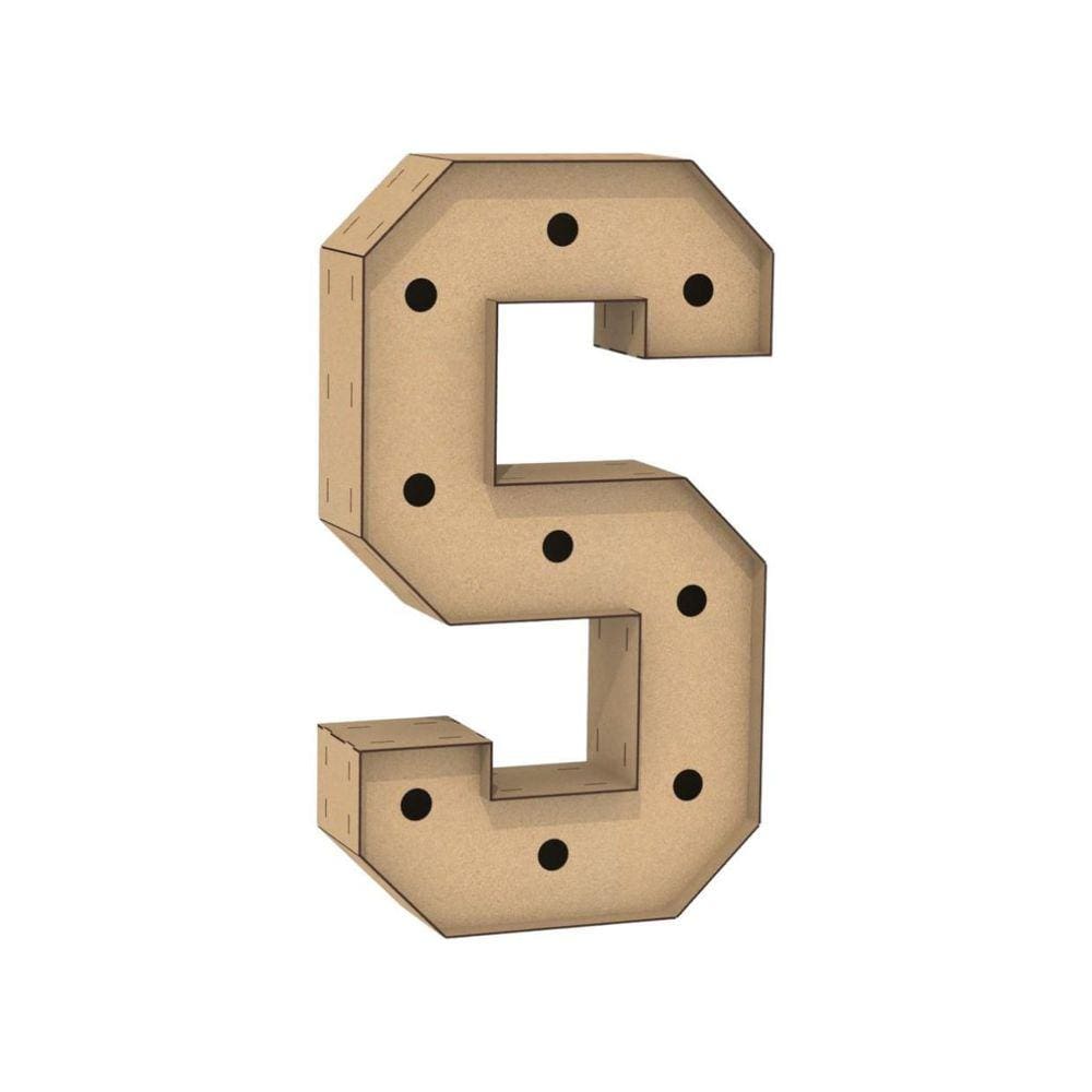 Letra Caixa Grande S Mdf 60Cm Altura Furo Lampada Iluminação