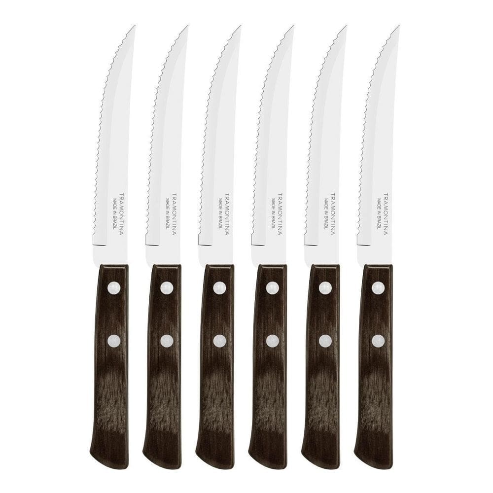 Kit 6 Facas Churrasco Tramontina Polywood Inox Cabo Castanho