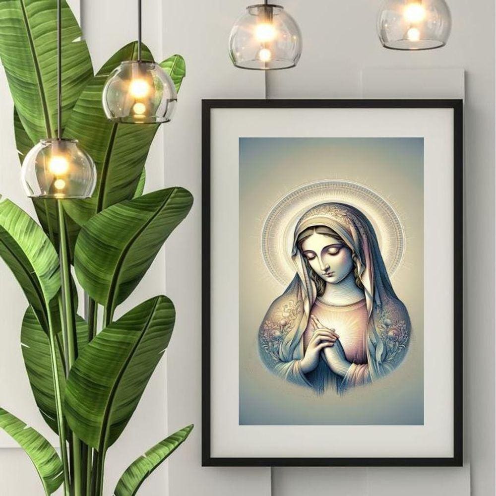 Quadro Virgem Maria Prateada - 60X48Cm