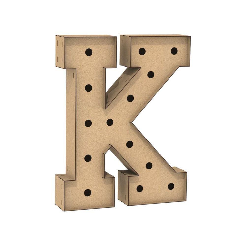 Letra Caixa Grande K Mdf 100Cm Altura Furo Lampad Iluminação