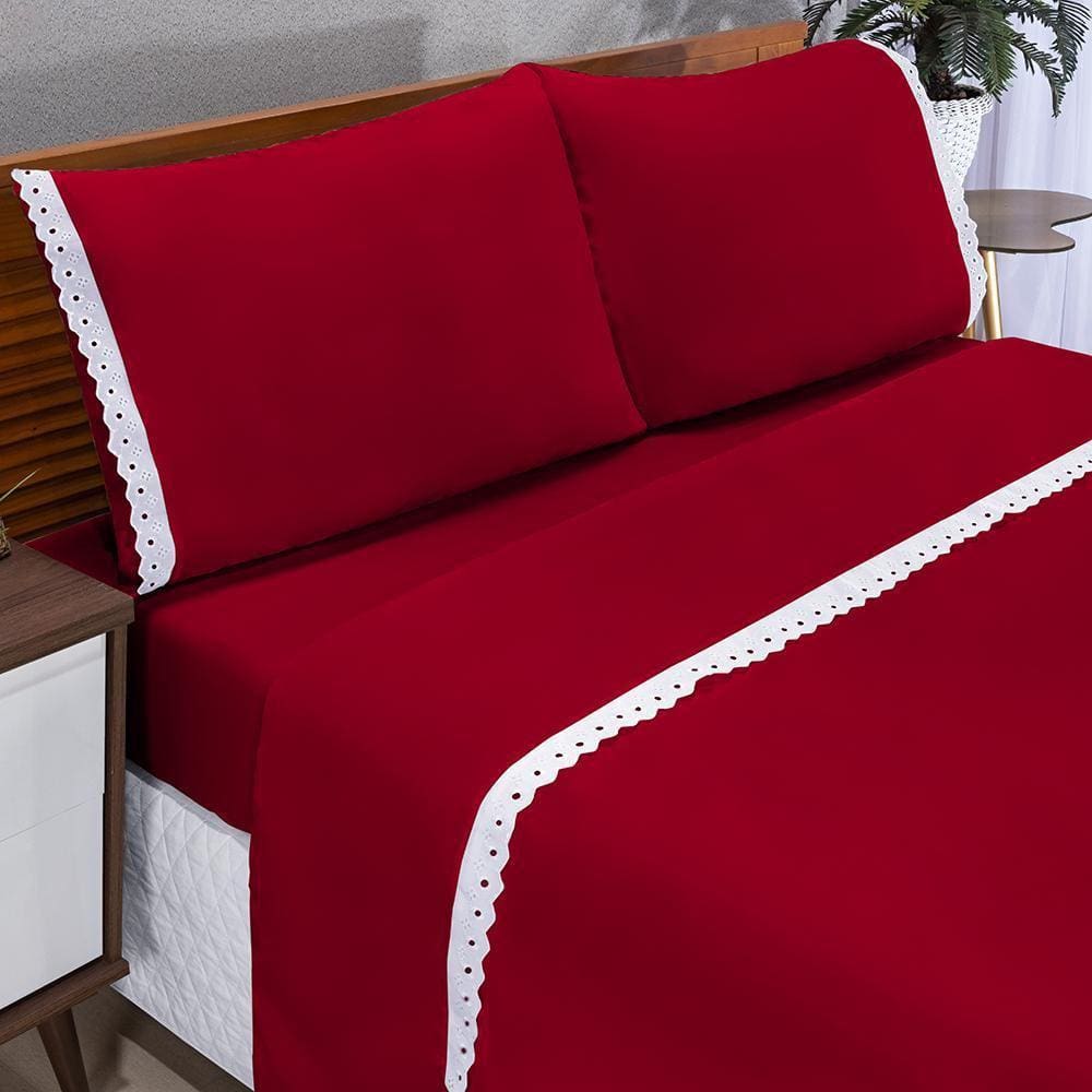 Jogo De Lençol Casal King Microfibra Lese 04 Peças Vermelho