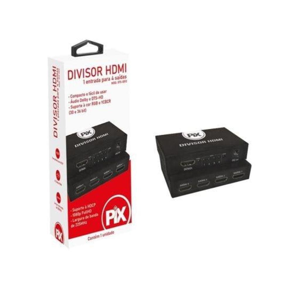 Divisor HDMI 1.3 1 Entrada X 4 Saídas Chip Sce Preto Pix [F002]
