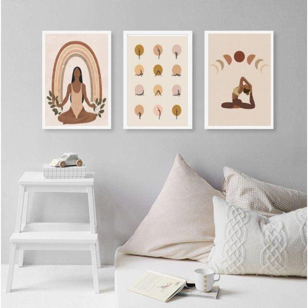 Kit 3 Quadros Decorativos Yoga- Poses 33X24Cm - Com Vidro