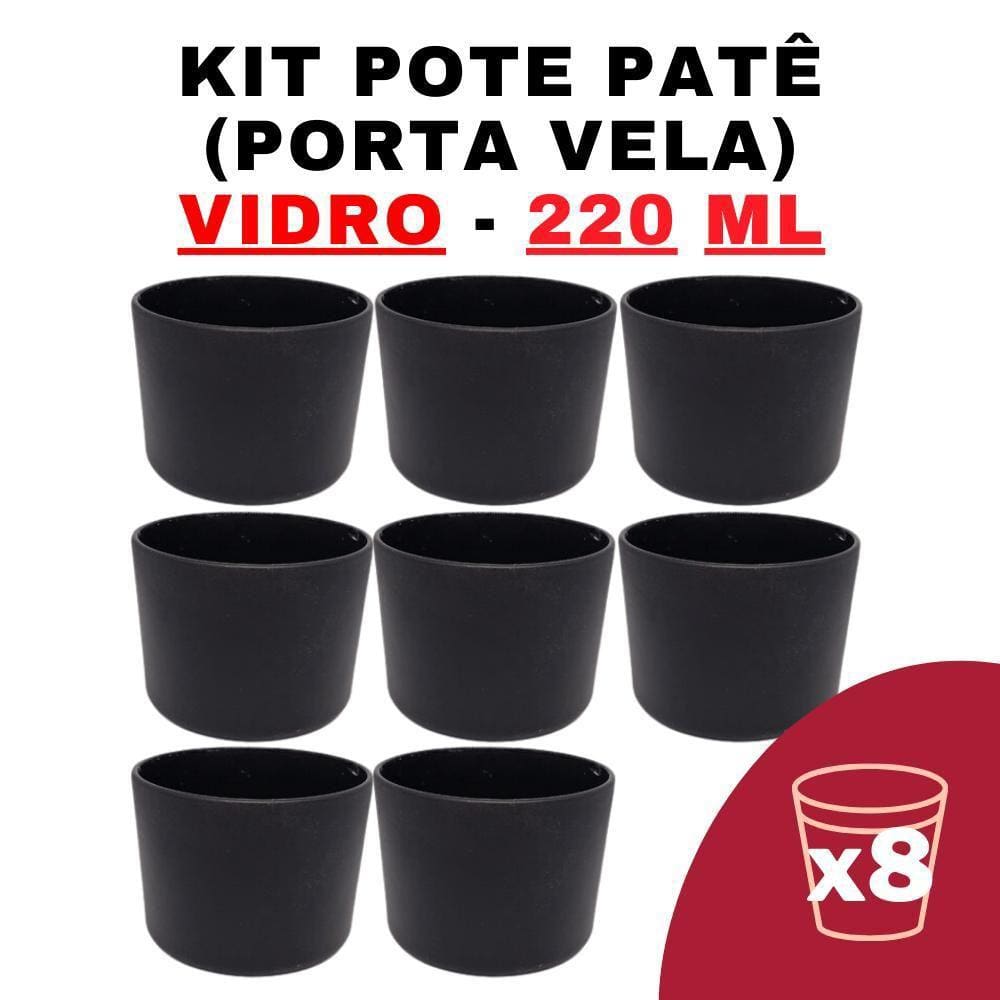 Kit Potes De Vidro Jateado Patê Preto Tampa 220Ml