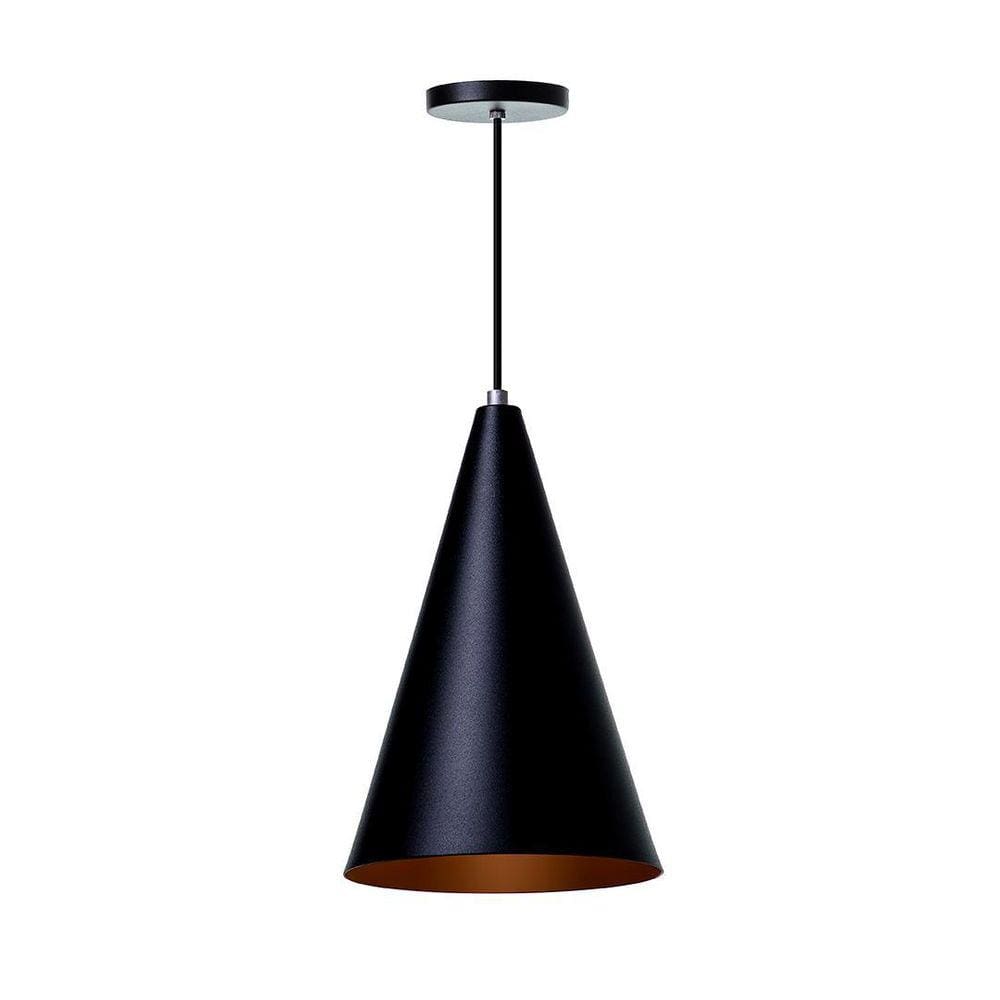 Lustre Pendente Cone P Em Alumínio Preto 30cm