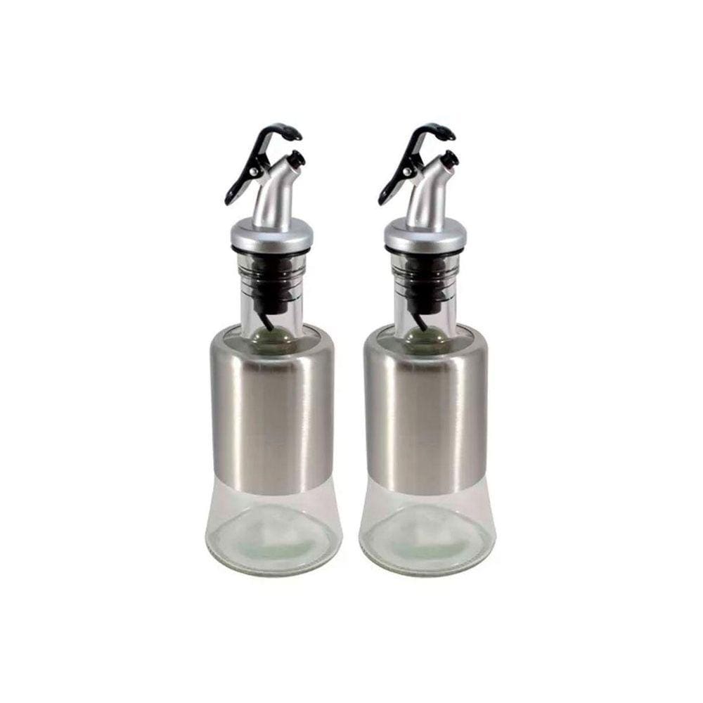Kit 2 Azeiteiro Vinagreiro Recipiente Em Vidro E Inox Bico