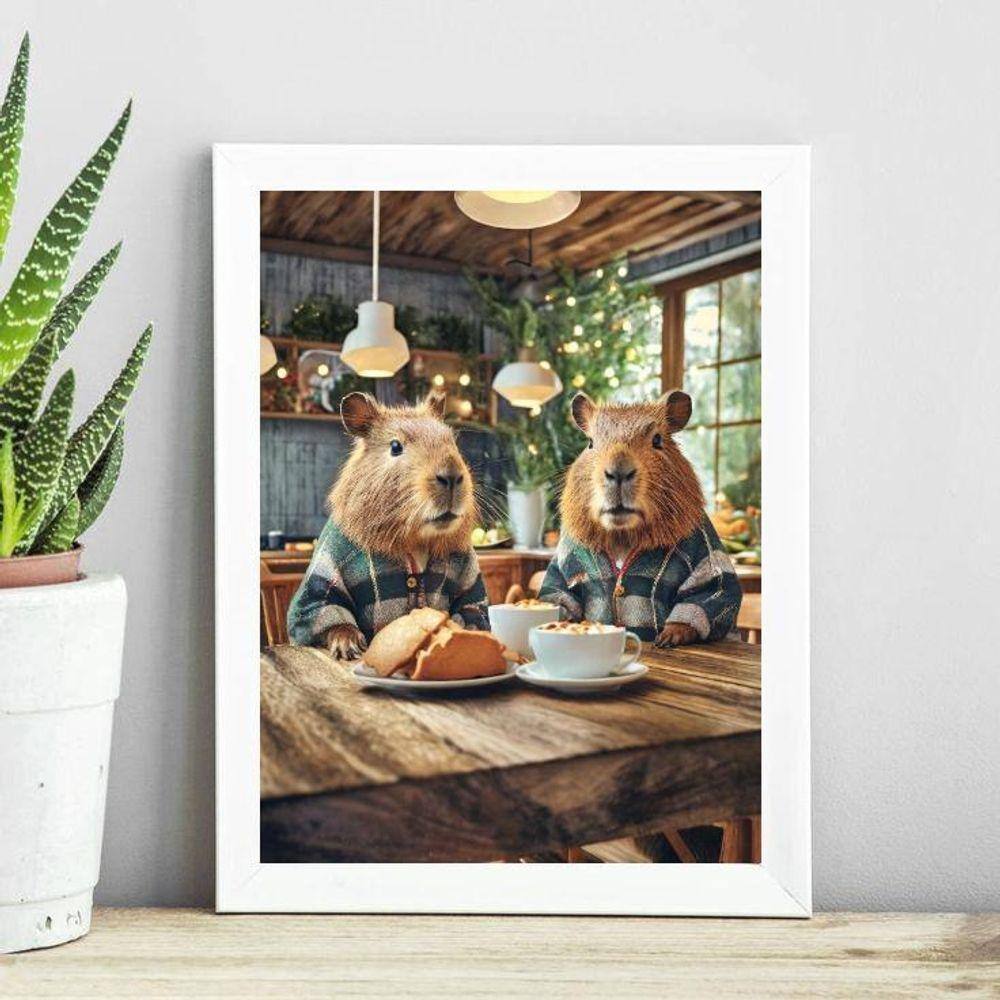 Quadro Decorativo Capivaras Na Cozinha 33X24Cm