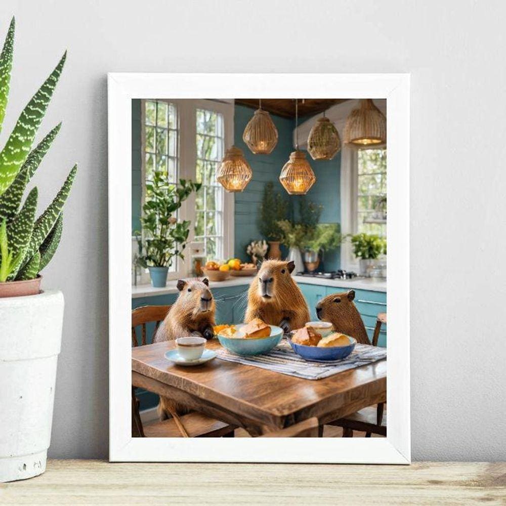 Quadro Para Cozinha - Família Capivaras 33X24Cm - Com Vidro