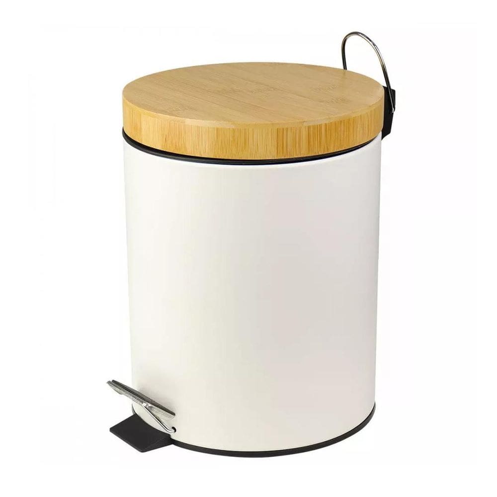 Lixeira Tampa De Bambu Branca 5L 293929 Kala