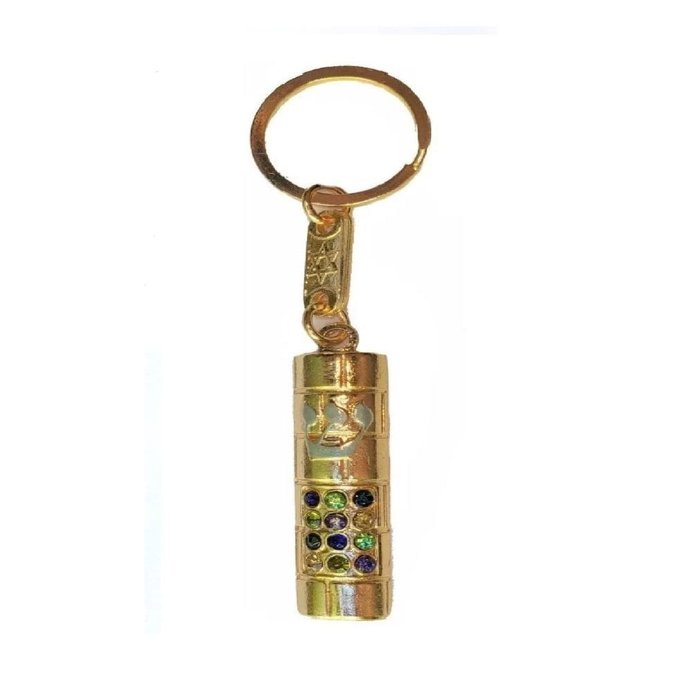 Chaveiro Mezuza Mezuzah Mezuzá Metal Dourado Com 12 Pedras