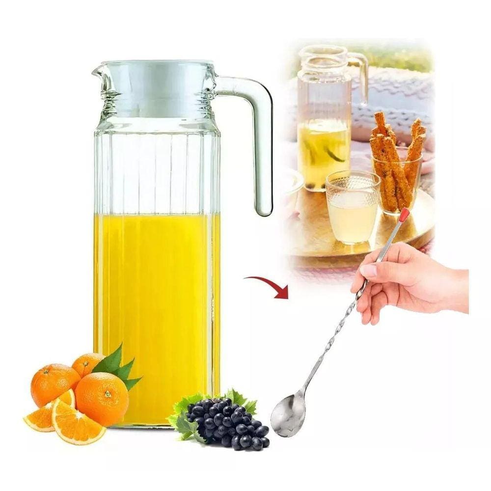 Jarra De Suco Agua Vidro C/Tampa 1 Litro + Colher Bailarina