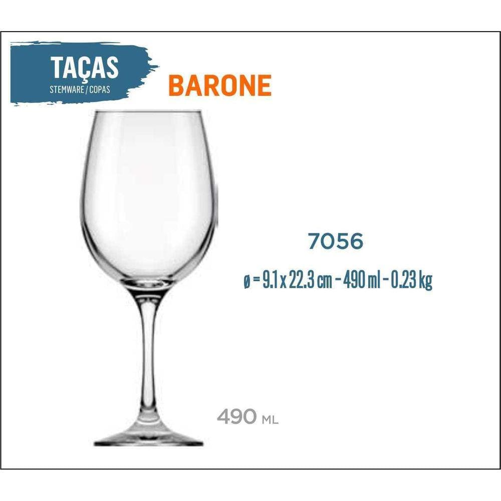 12 Taças Barone 490Ml - Vinho Tinto Rosé Branco Água