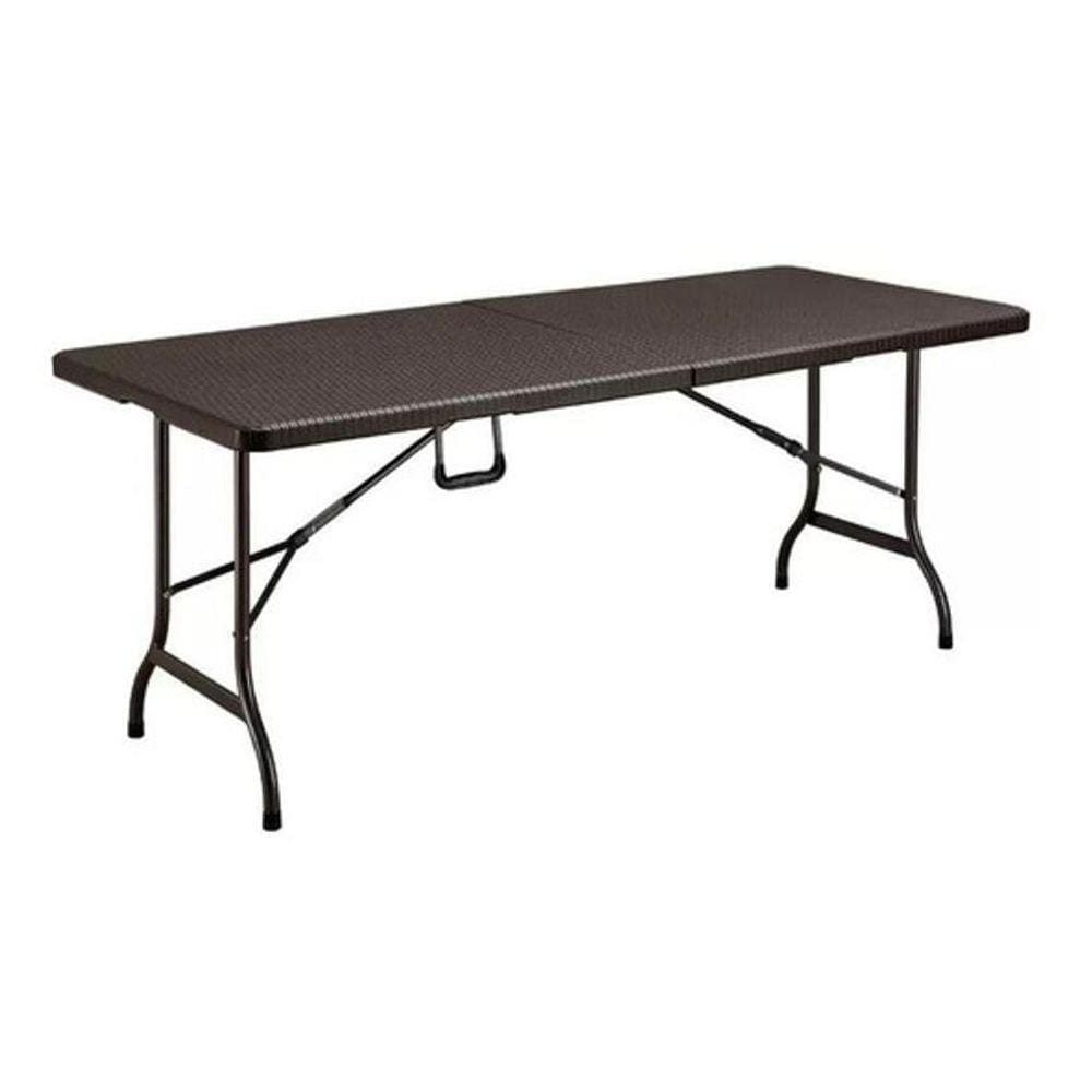 Mesa Dobravel Portatil Rattan Vime 1,80M Vira Maleta Camping
