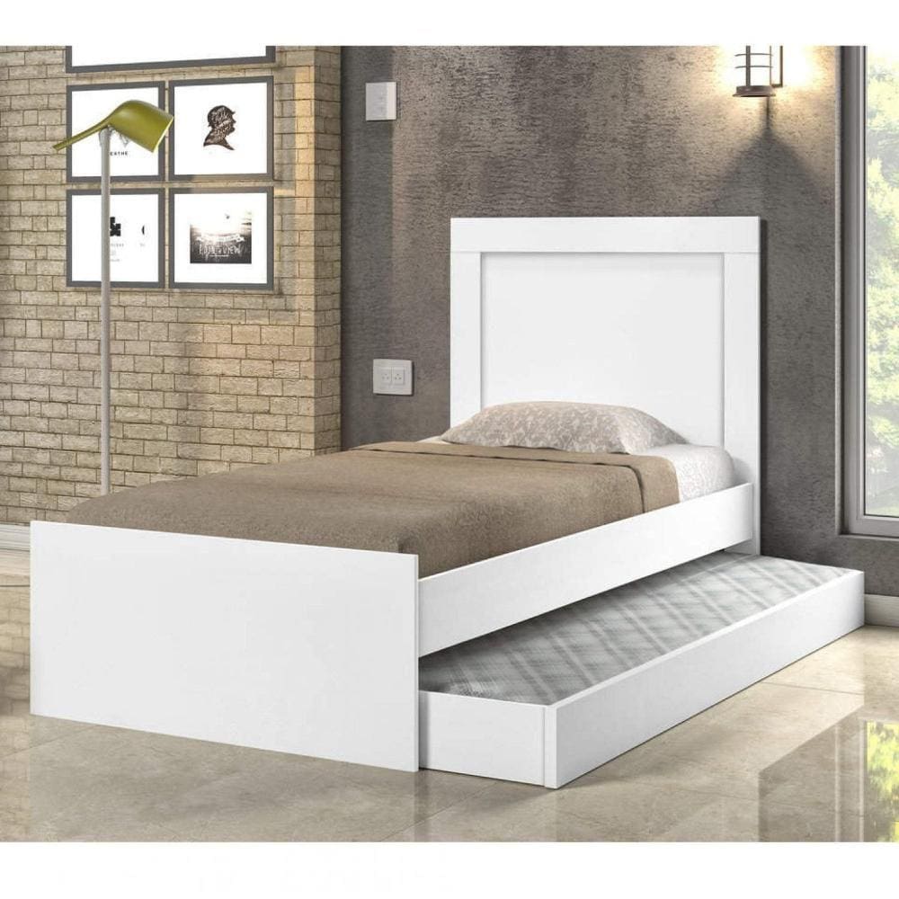 Cama Luara Solteiro 0,88cm com Auxiliar Branca e Dois Colchões - Cambel