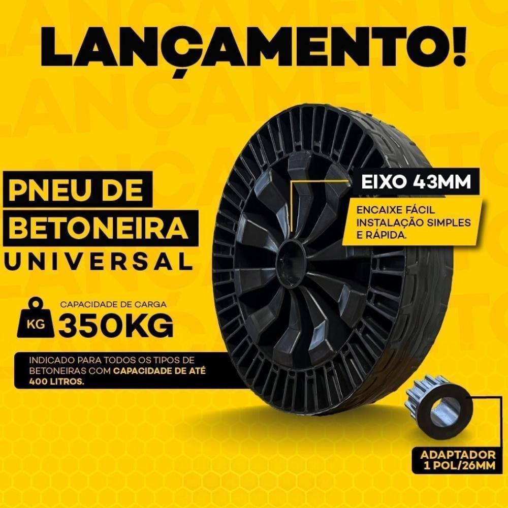 Rodas Para Betoneira 400/250L Maciça Eixo Universal 2 Un.