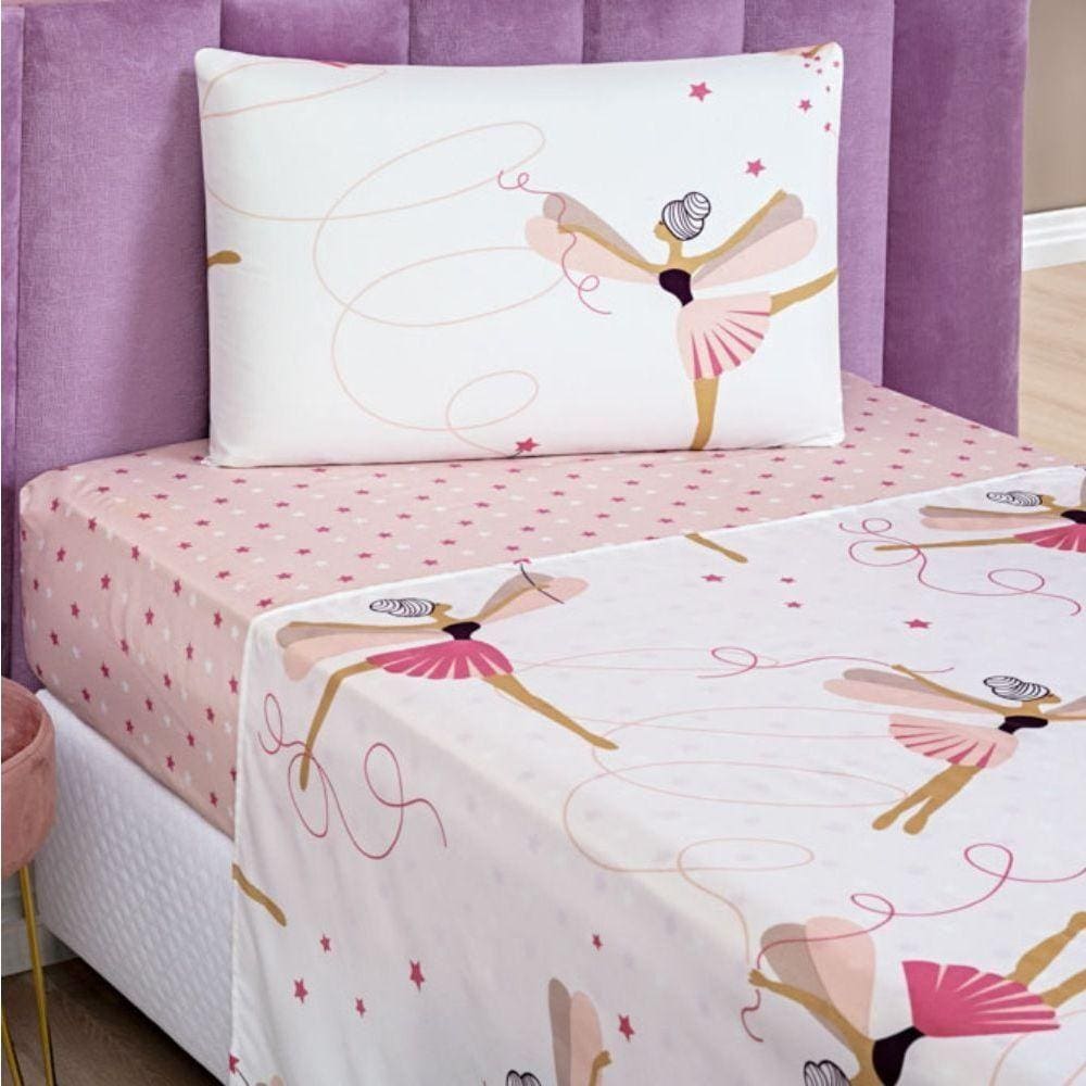 Jogo De Lençol Solteiro Bouti Kids Estampado 3 Peças Bailarina