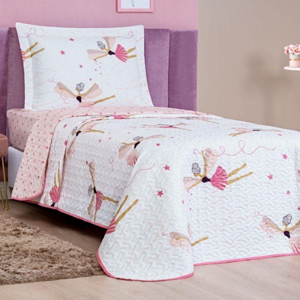 Colcha Solteiro Bouti Kids Dupla Face Estampado 2 Peças Bailarina