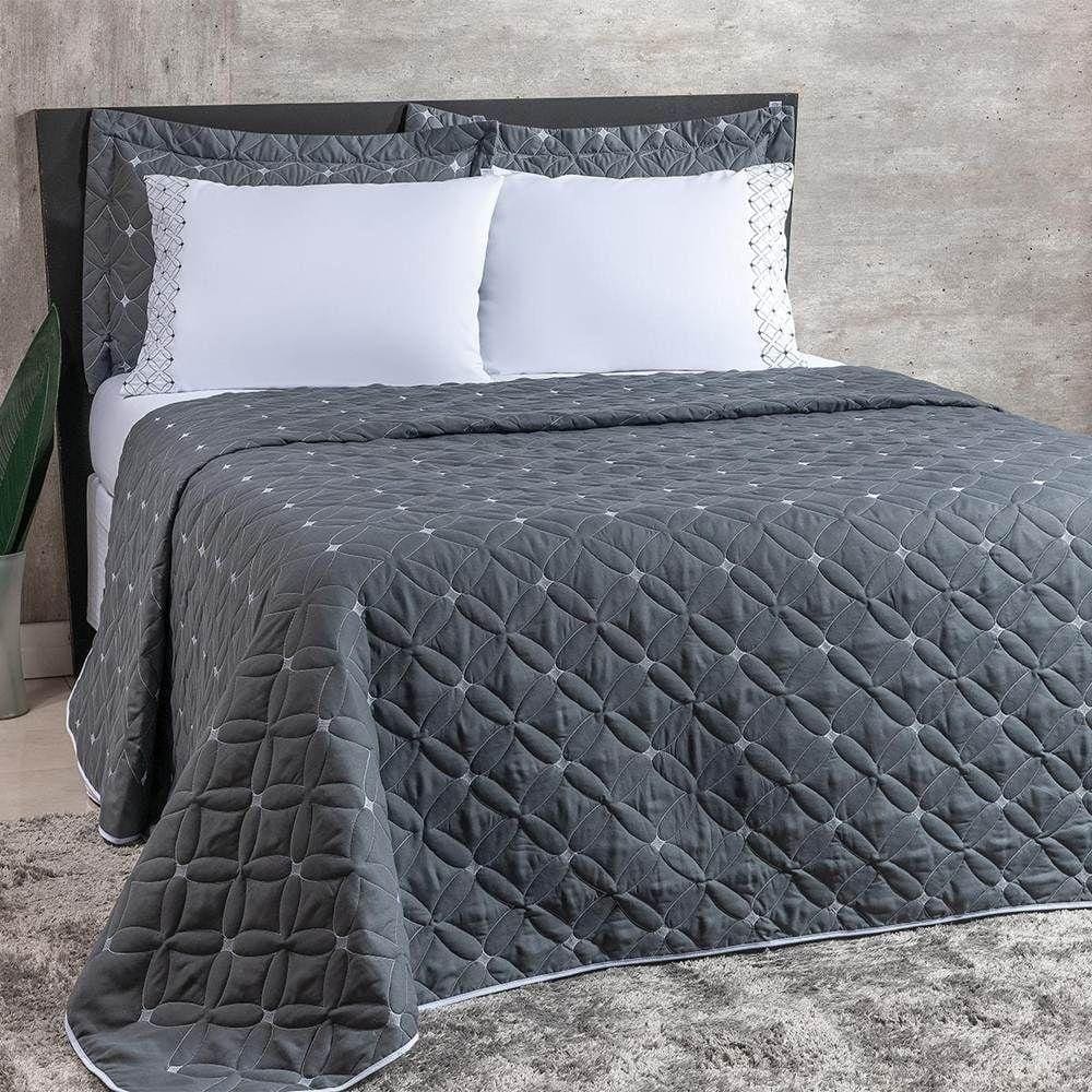 Cobre Leito Queen Ideale 200 Fios Bordado 6 Peças Grafite