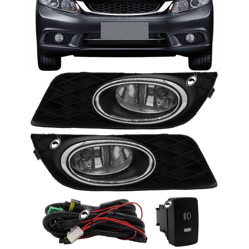 Kit Farol de Milha Neblina New Civic 2012 2013 2014  Botão Painel