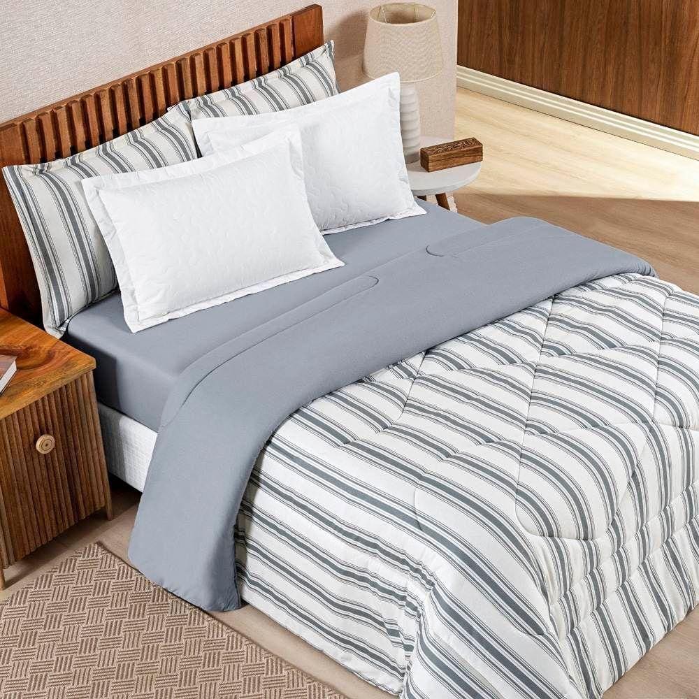 Edredom Casal Padrão Dupla Face Marim Malha 100% Algodão 1 Peça Cinza