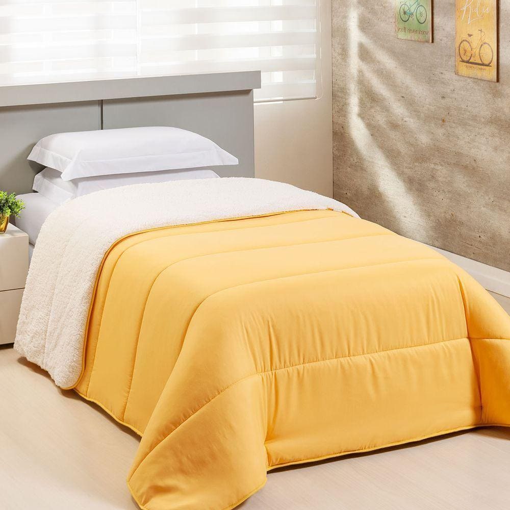 Edredom Solteiro Coberdrom Flupy Percal-sherpa 1 Peça Amarelo