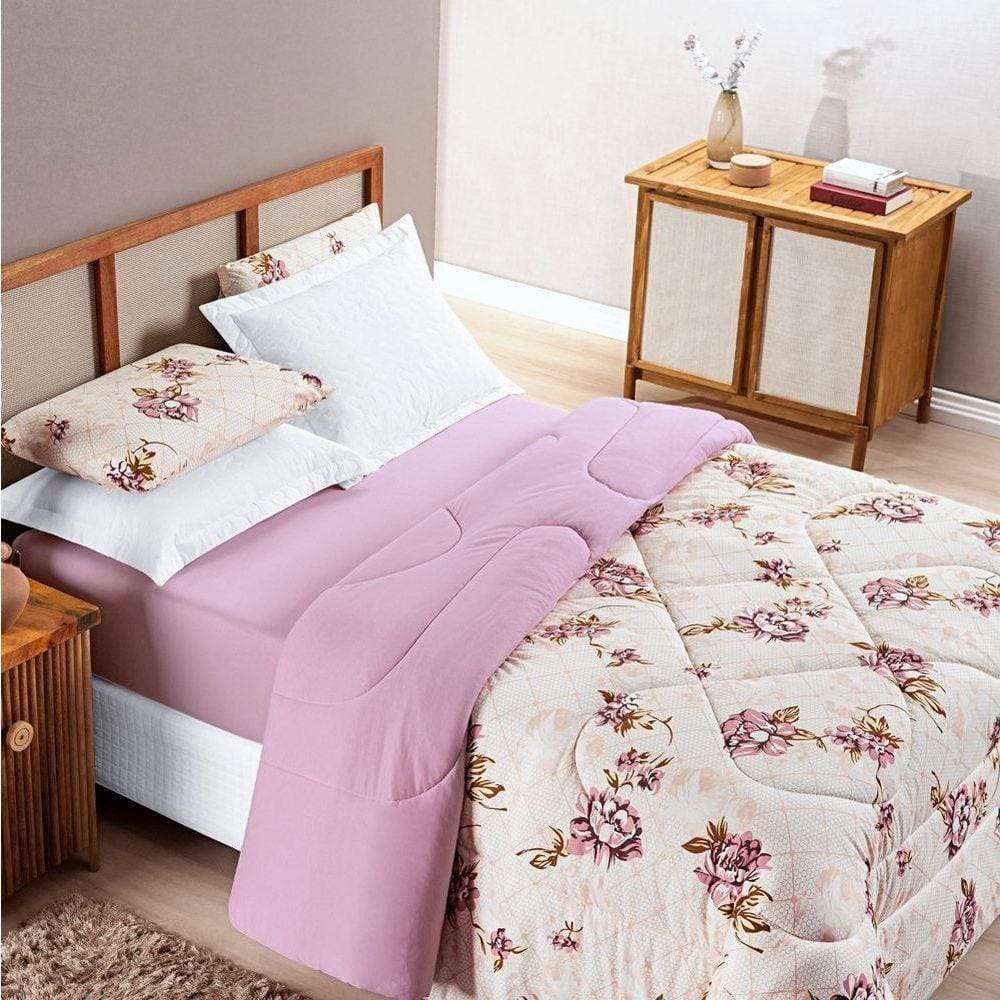 Edredom King Dupla Face Quality Malha 100% Algodão 1 Peça Rose