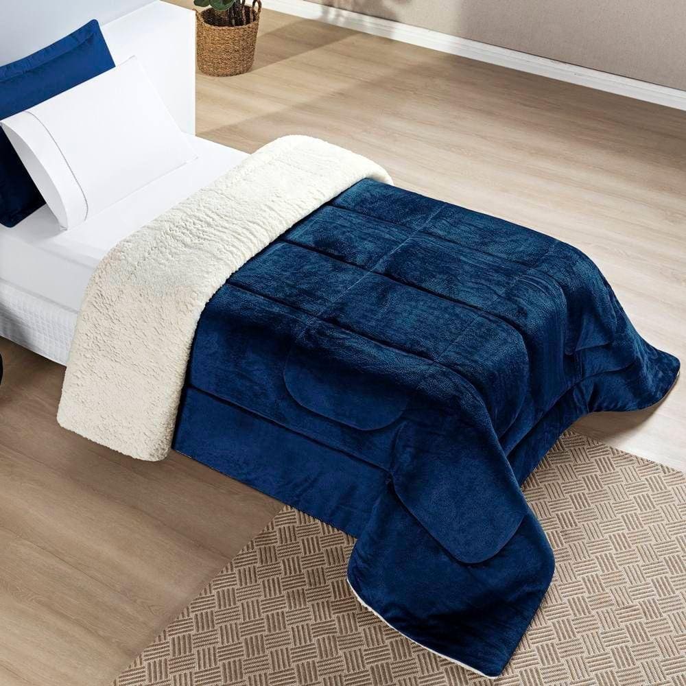 Edredom Solteiro Coberdrom Sherpa-mantinha Everest 1 Peça Marinho
