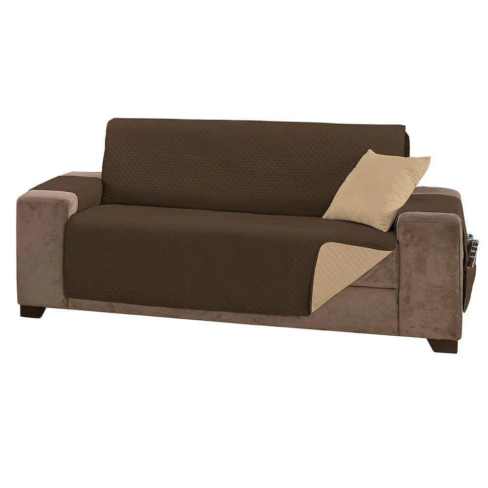 Protetor De Sofá Impermeável Dupla Face 4 Lugares King Microfibra -cáqui
