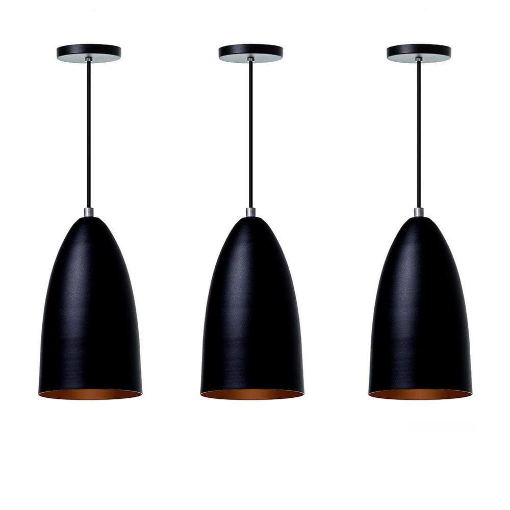 Kit 3 Lustre Pendente Bala M Preto Alumínio Decoração