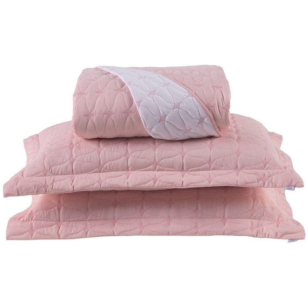Cobre Leito King Cristal Percal 200 Fios Bordado 3 Peças Rose