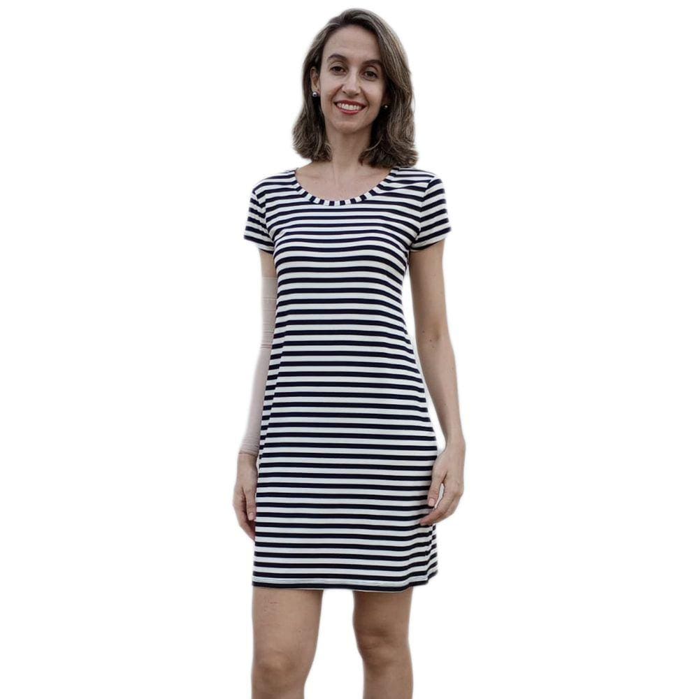 Vestido Adulto Manga Curta Listrado