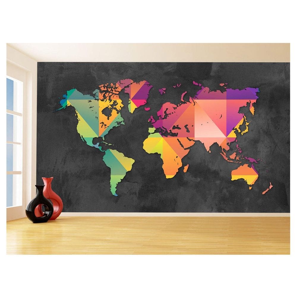 Papel De Parede Mapa Mundi Concreto Arte Cores 3,5M Nmu47