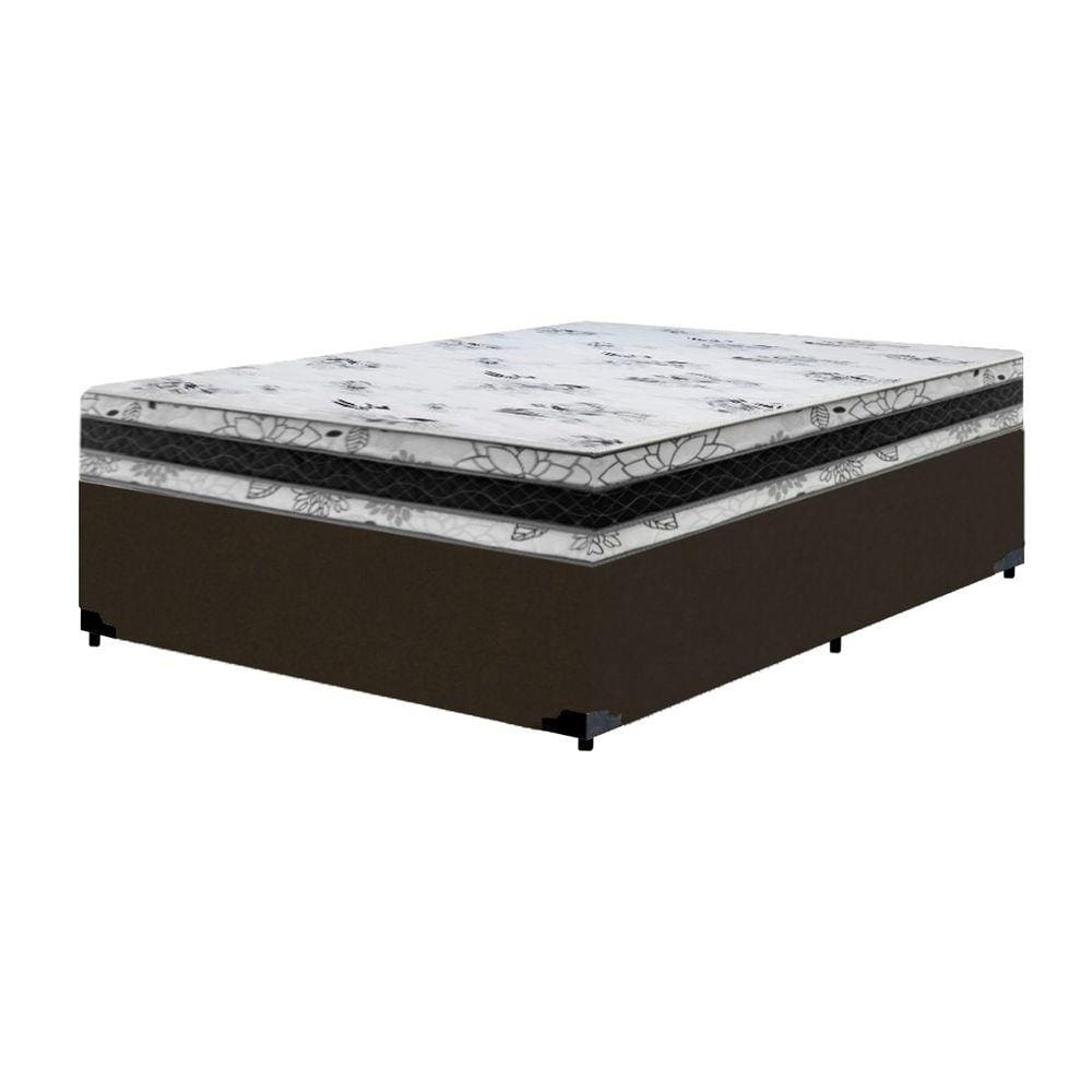 Cama Base Box Casal Super Confort Suede Marrom + Colchão Casal Super Confort D33 24x138x188