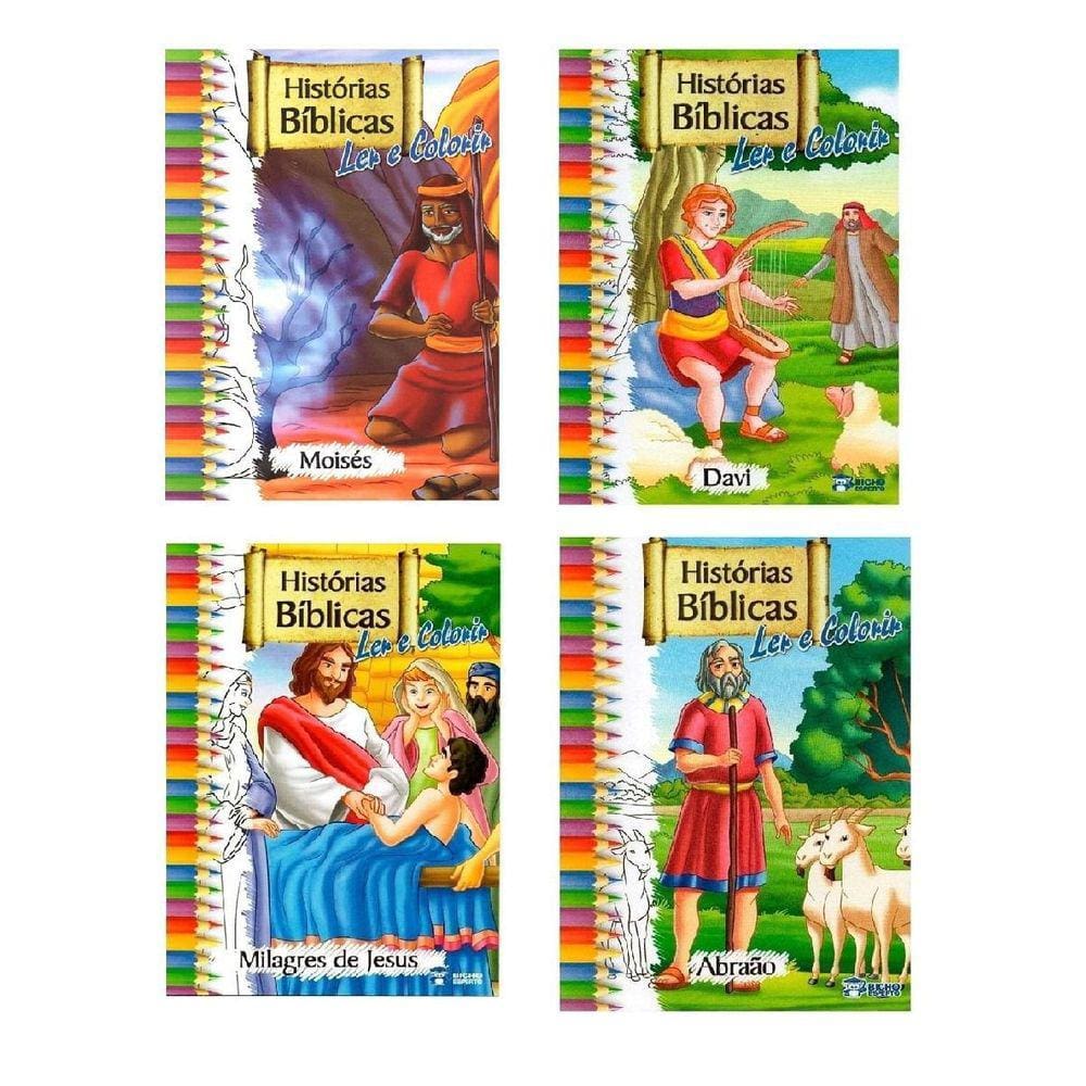 Livro Infantil Para Ler E Colorir Histórias Bíblicas - 4 Un
