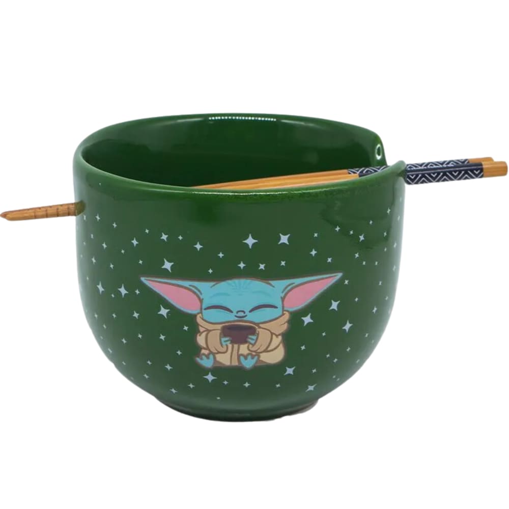Bowl Cumbuca Tigela Com Hashi Baby Yoda Grogu Porcelana Verde 500ml Oficial Star Wars Mandaloriano