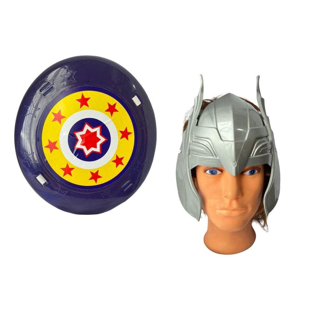 Kit Brinquedo Heróis Máscara Prata E Escudo Infantil