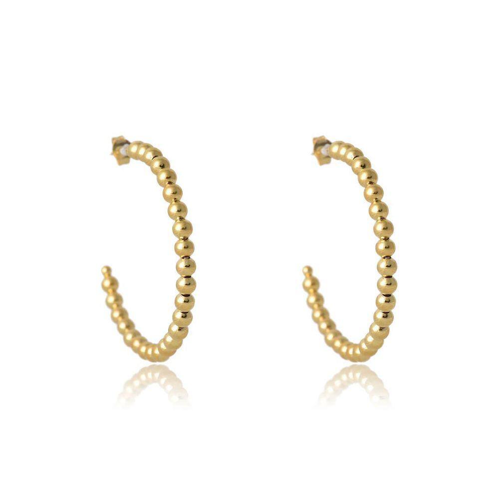 Brinco Argola Grande De Bolinha Dourada Folheado Em Ouro 18K