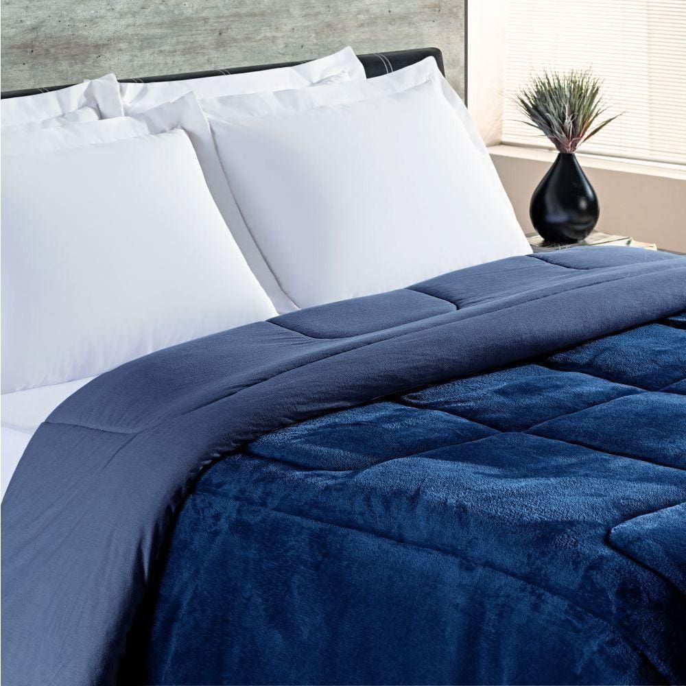 Coberdrom Queen Dupla Face Malha Algodão-mantinha 1 Peça Marinho