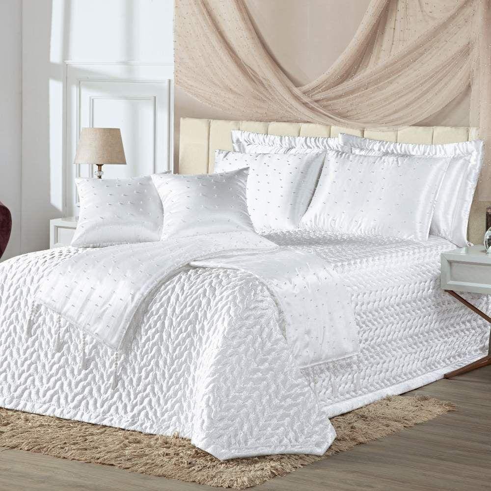 Kit Cobre Leito Queen Perola Com Almofadas E Xale 10 Peças Branco