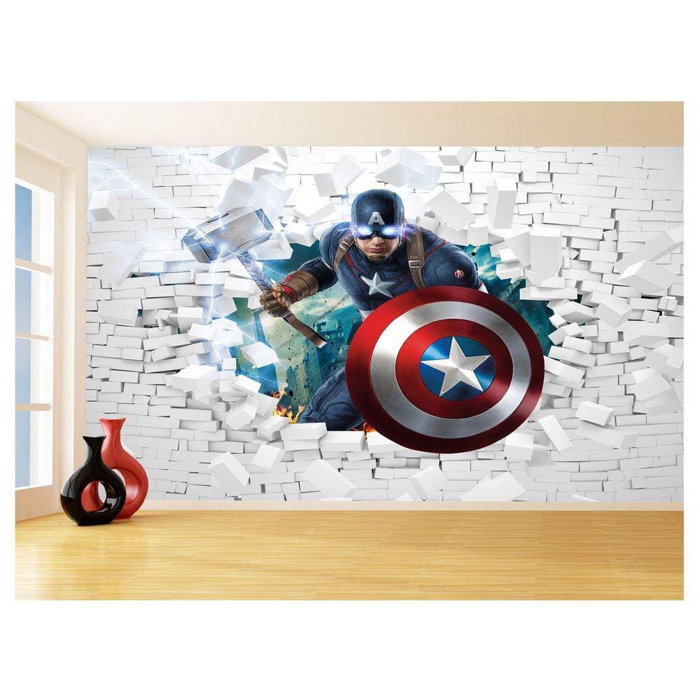 Papel De Parede 3D Heróis Capitão América Thor 3,5M Nhma106