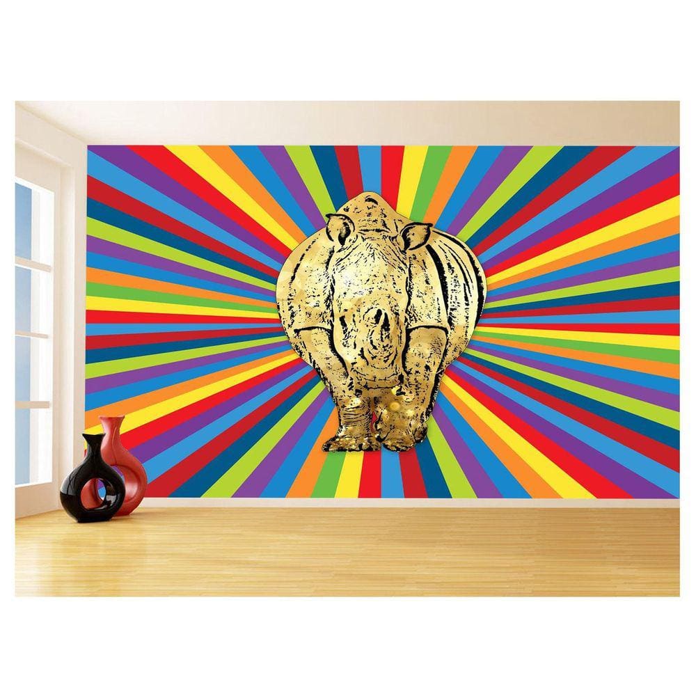 Papel De Parede 3D Animais Pop Art Rinoceronte 3,5M Pxa506