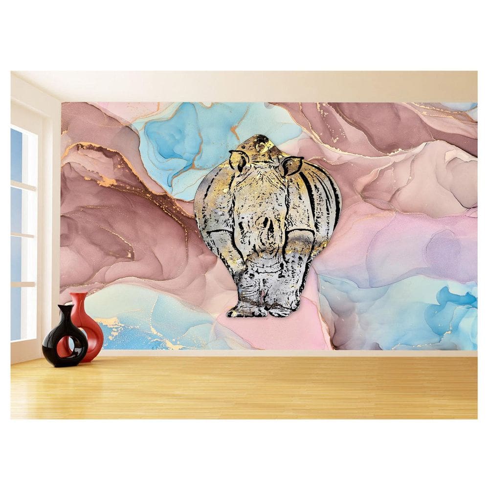 Papel De Parede 3D Animais Pop Art Rinoceronte 3,5M Pxa488