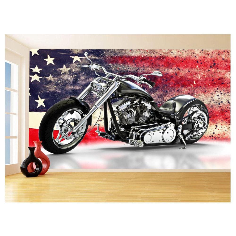 Papel De Parede 3D Moto Custom Chopper Viagem 3,5M Bkm112